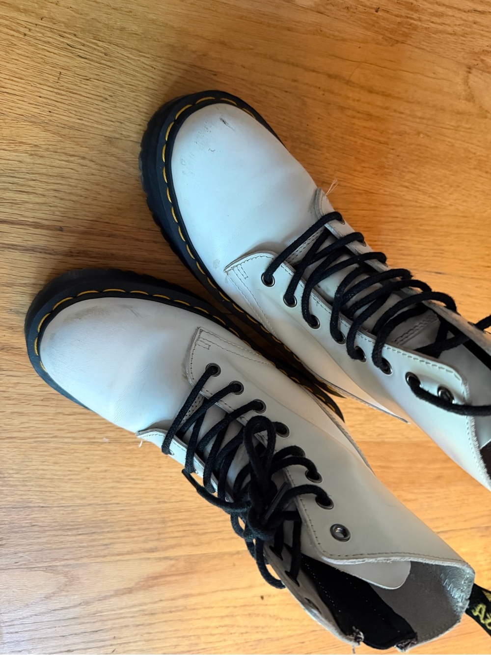 Dr. Martens White Platform Combat Boots with Black Laces - Picture 3 of 5